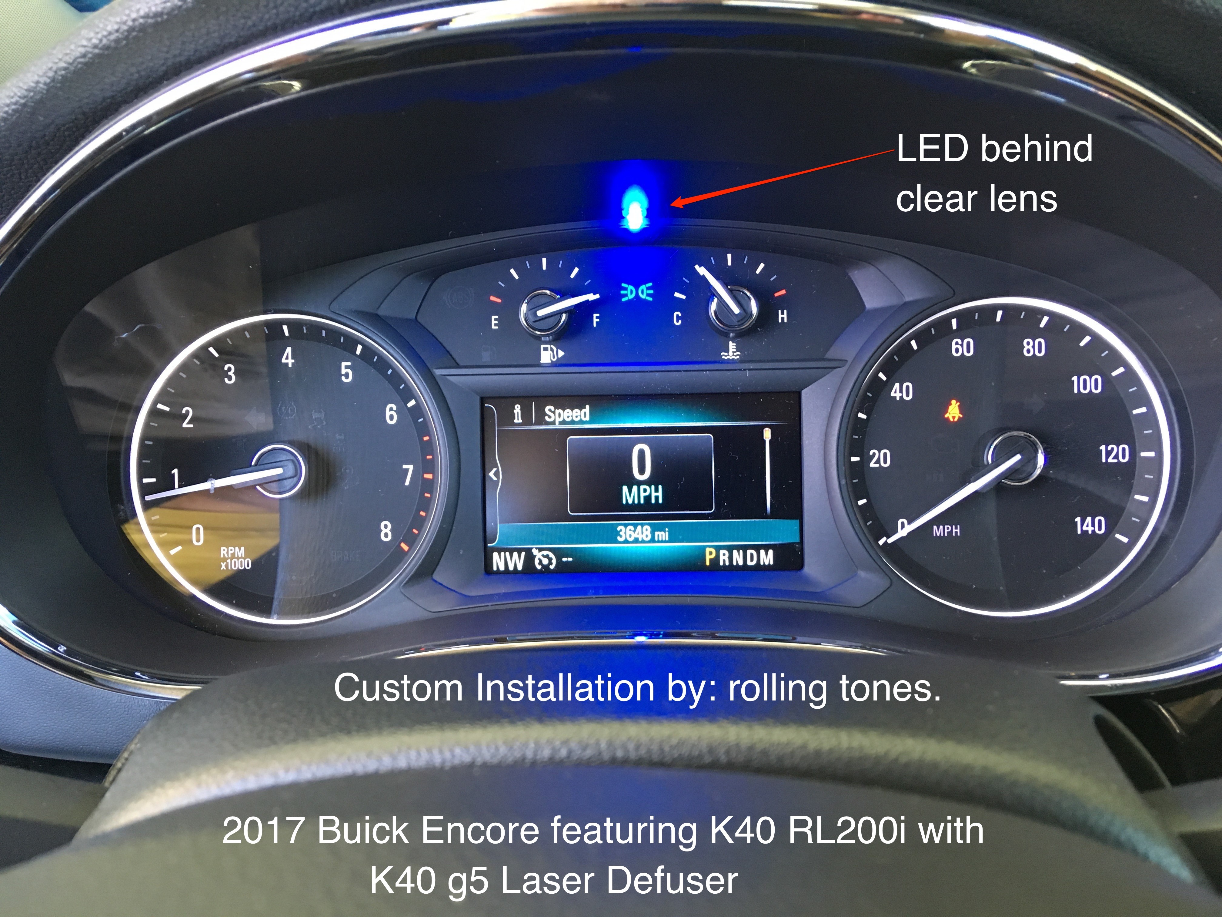 Custom K40 Hidden LEDs in Instrument Cluster Installed on a 2017 Buick Encore in Concord NC
