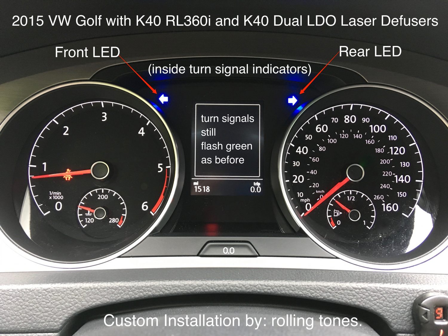 Custom K40 Hidden LEDs in Instrument Cluster Installed on a 2015 Volkswagen Golf in Concord NC