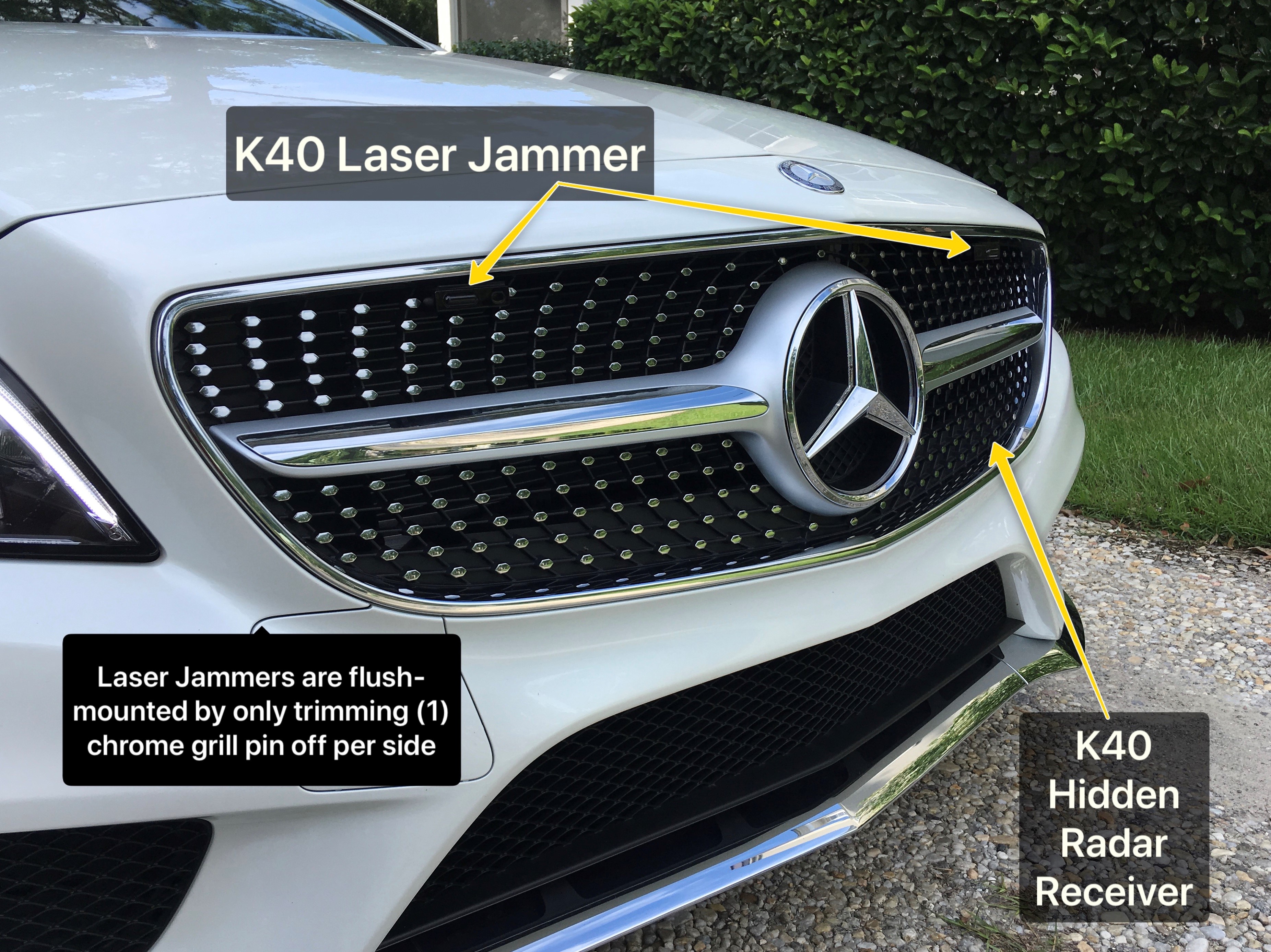 Custom K40 Police Laser Jammers and Hidden Radar Receiver Hood Installed on 2017 Mercedes Benz CLS in Charlotte, NC