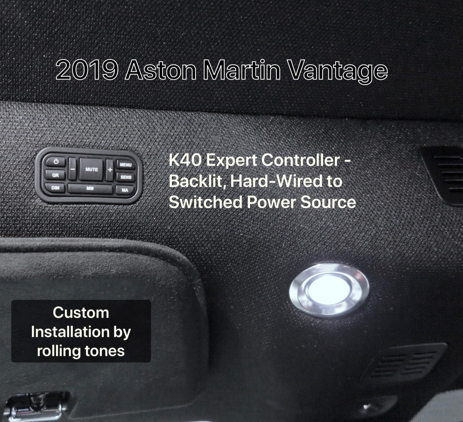 Custom K40 Police Radar Receiver Controller Installed on 2019 Aston Martin Vantage in Charlotte, NC