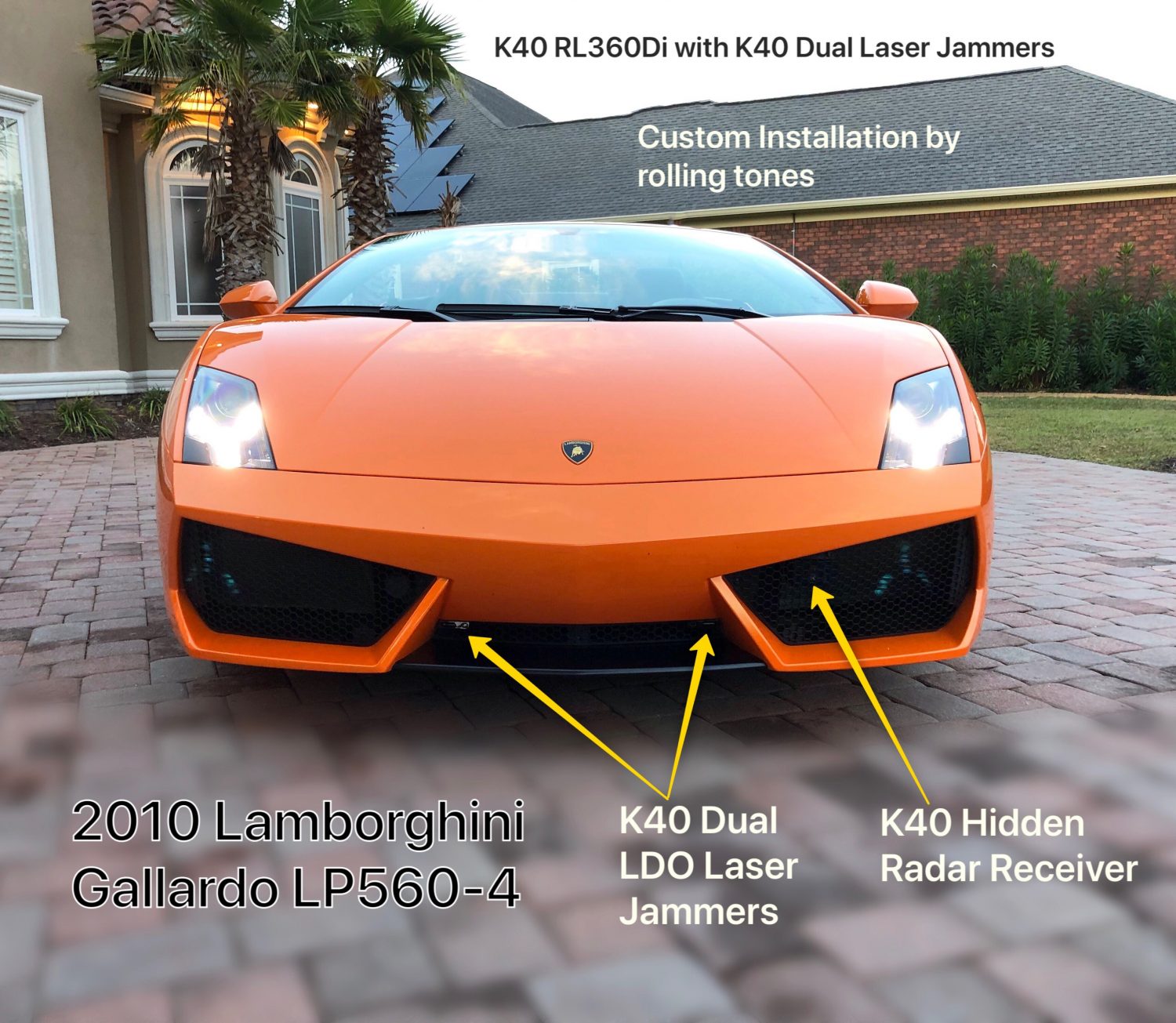K40 Custom Hidden Radar and Laser System installed on a 2010 Lamborghini Gallardo LP560-4 in Concord, NC