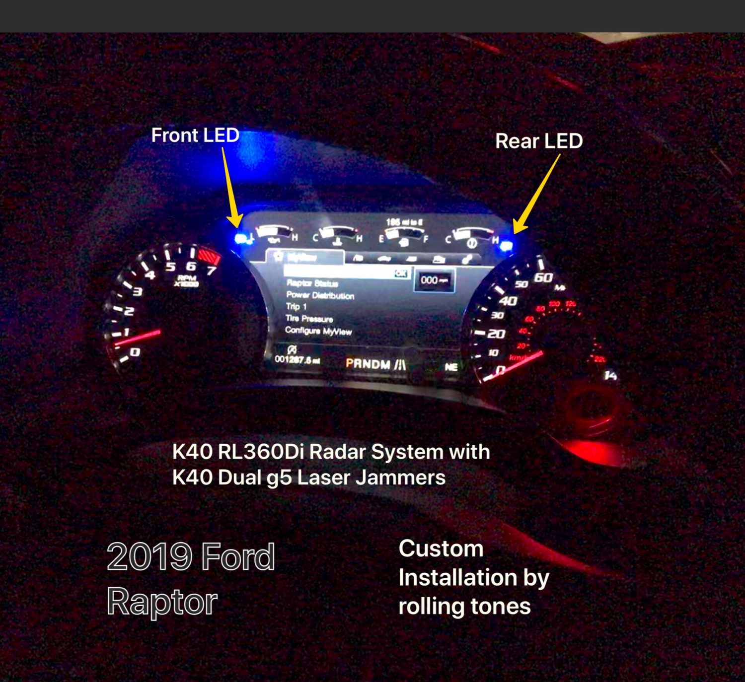 Custom K40 Police Radar Detector Alert LED's Installed on 2019 Ford F-150 Raptor in Charlotte, NC