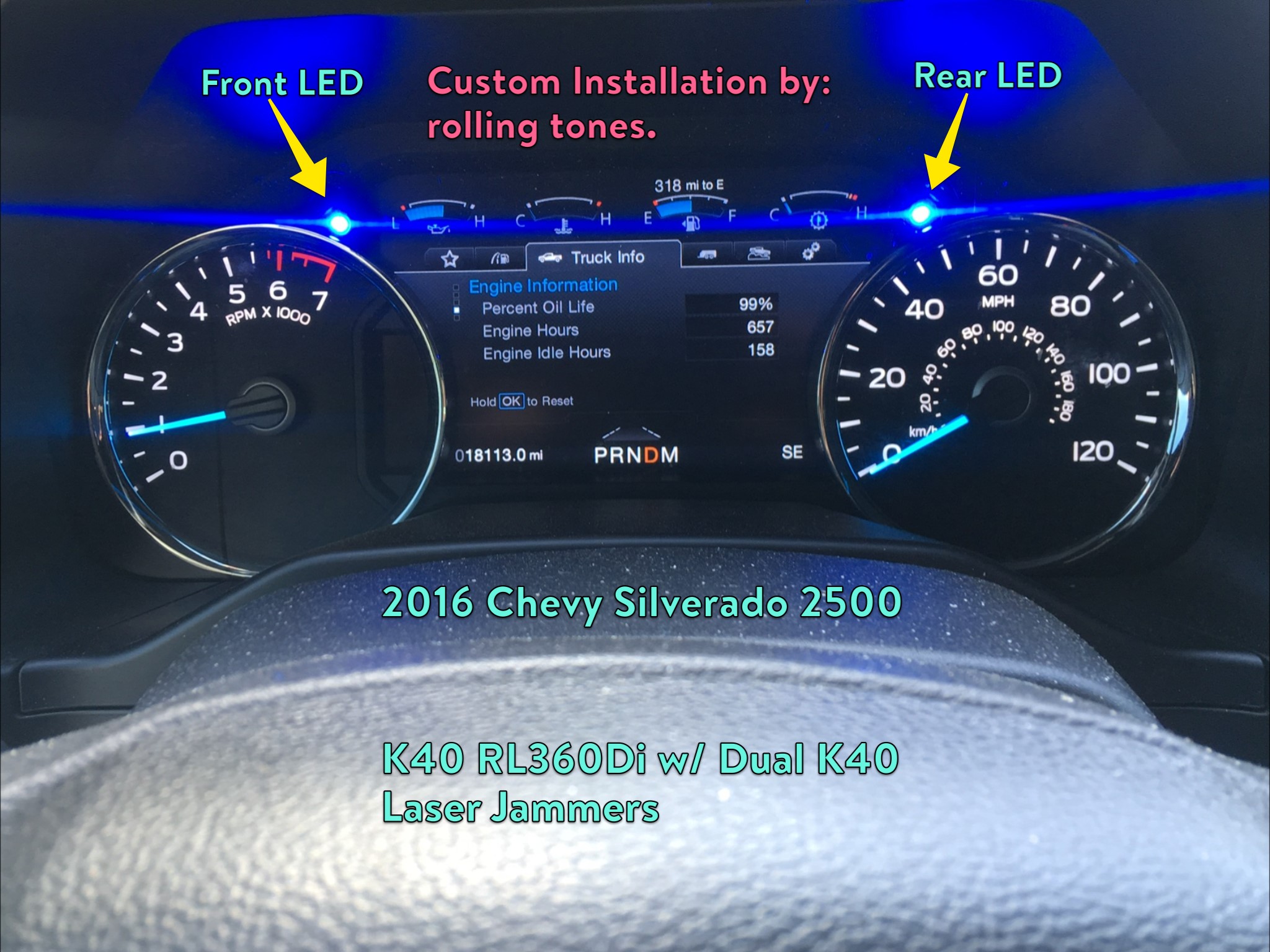 Custom K40 Police Radar Detector Alert LED's Installed on 2016 Chevrolet Silverado in Charlotte, NC