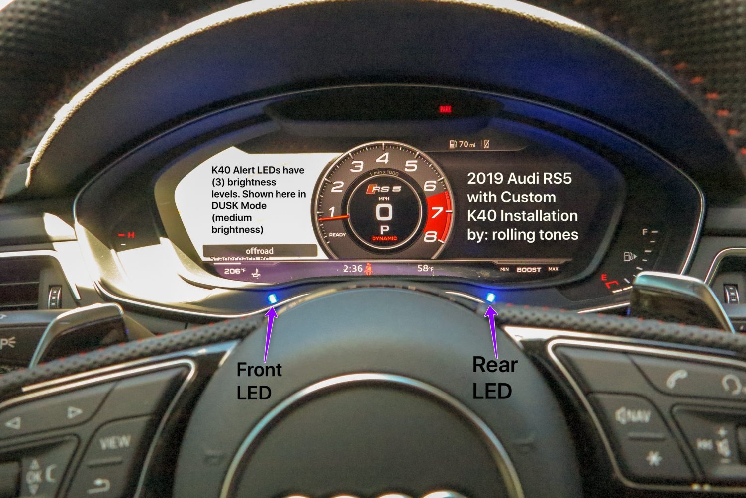 Custom K40 Police Radar Detector Alert LED's Installed on 2019 Audi RS5 in Charlotte, NC