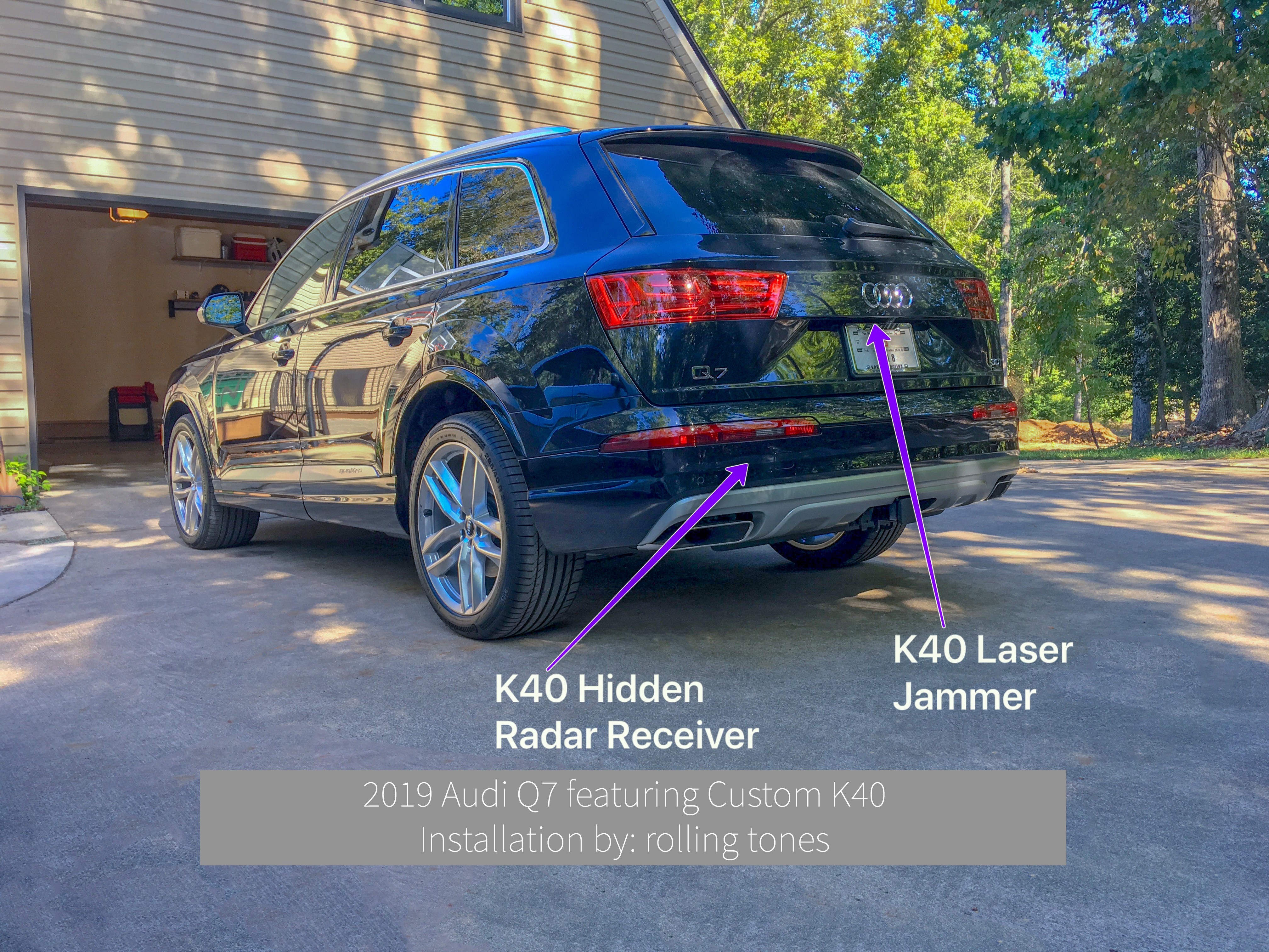 Custom K40 Police Laser Jammers and Hidden Radar Receiver Rear Installed on 2019 Audi Q7 in Charlotte, NC