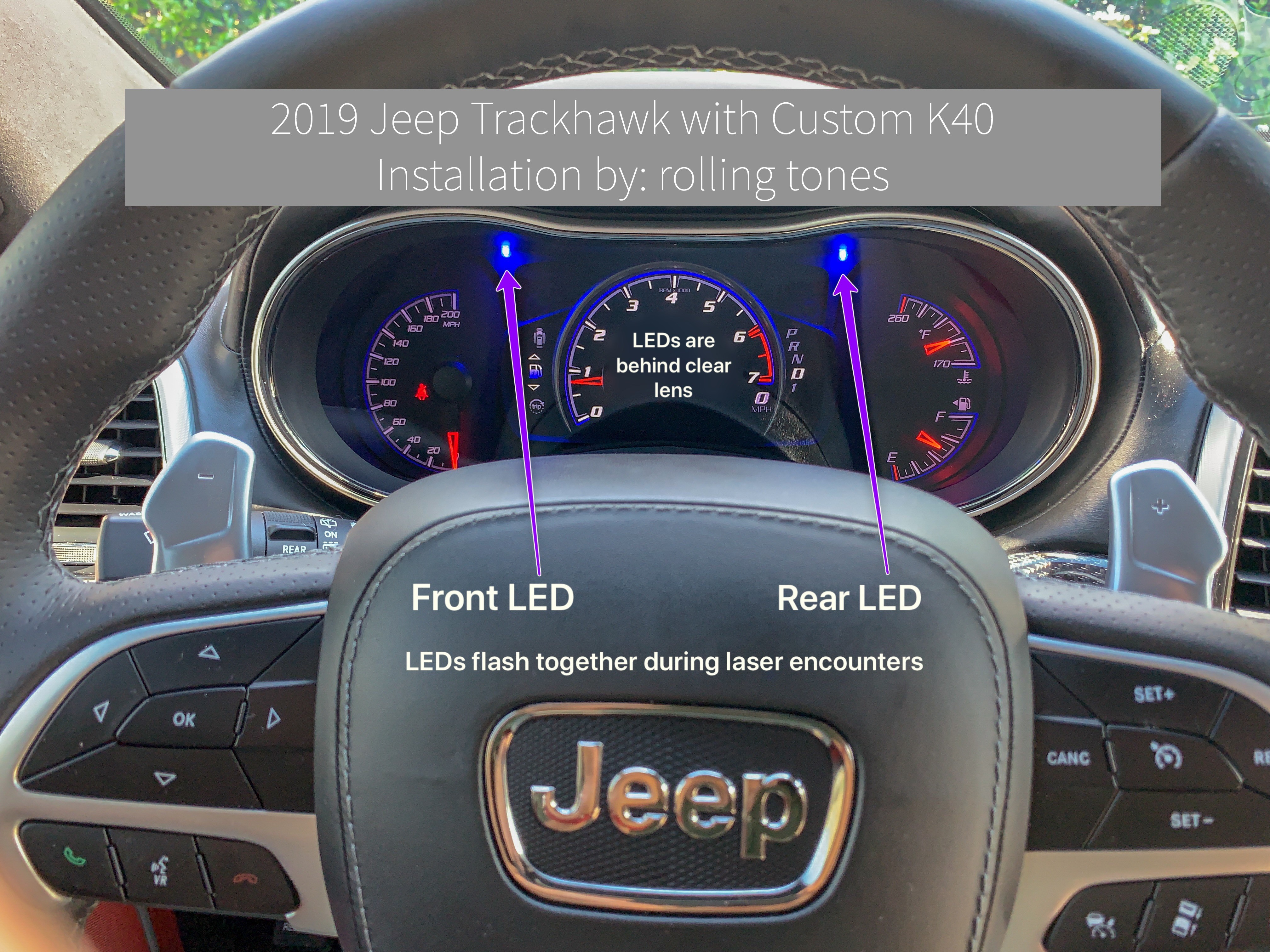 Custom K40 Police Radar Detector Alert LED's Installed on 2018 Jeep Trackhawk in Charlotte, NC