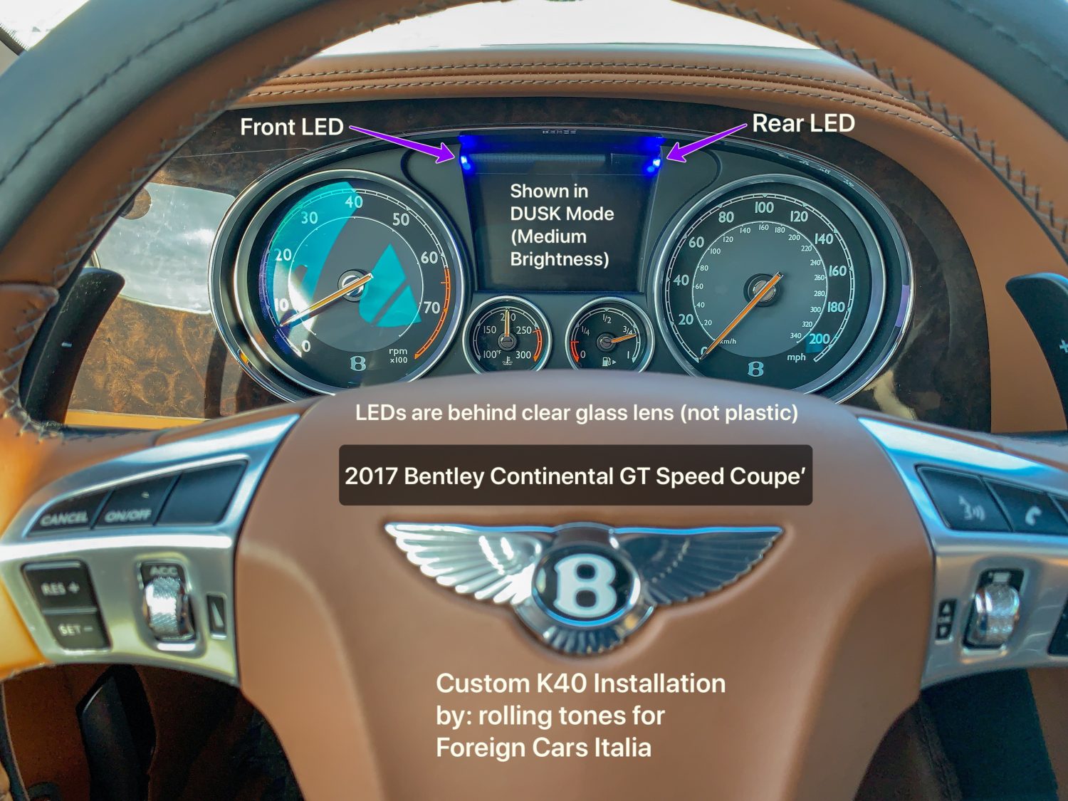 Custom K40 Police Radar Detector Alert LED's Installed on 2017 Bentley Continental GT Speed Coupe in Charlotte, NC