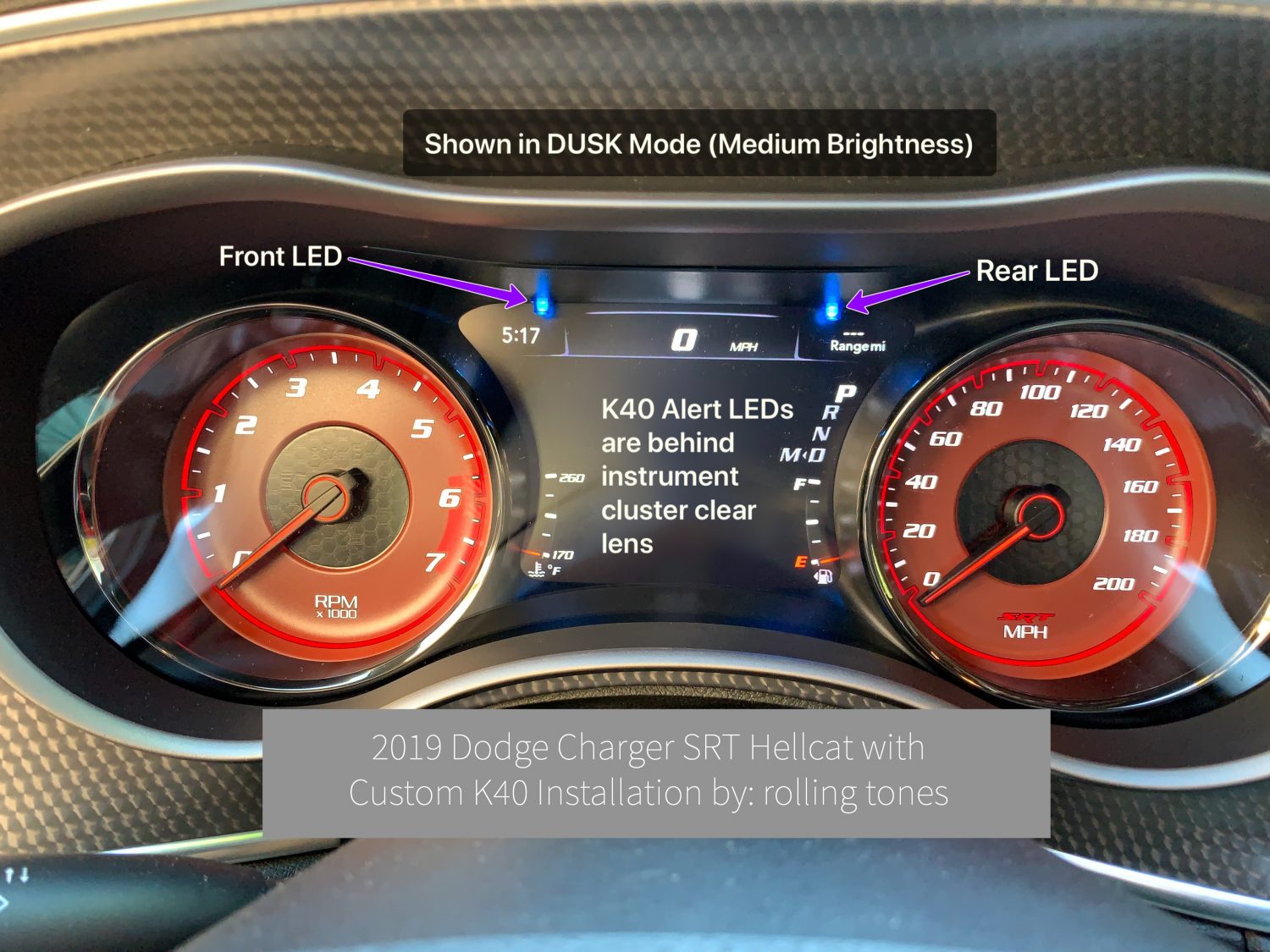 Custom K40 Police Radar Detector Alert LED's Installed on 2019 Dodger Charger SRT Hellcat in Charlotte, NC
