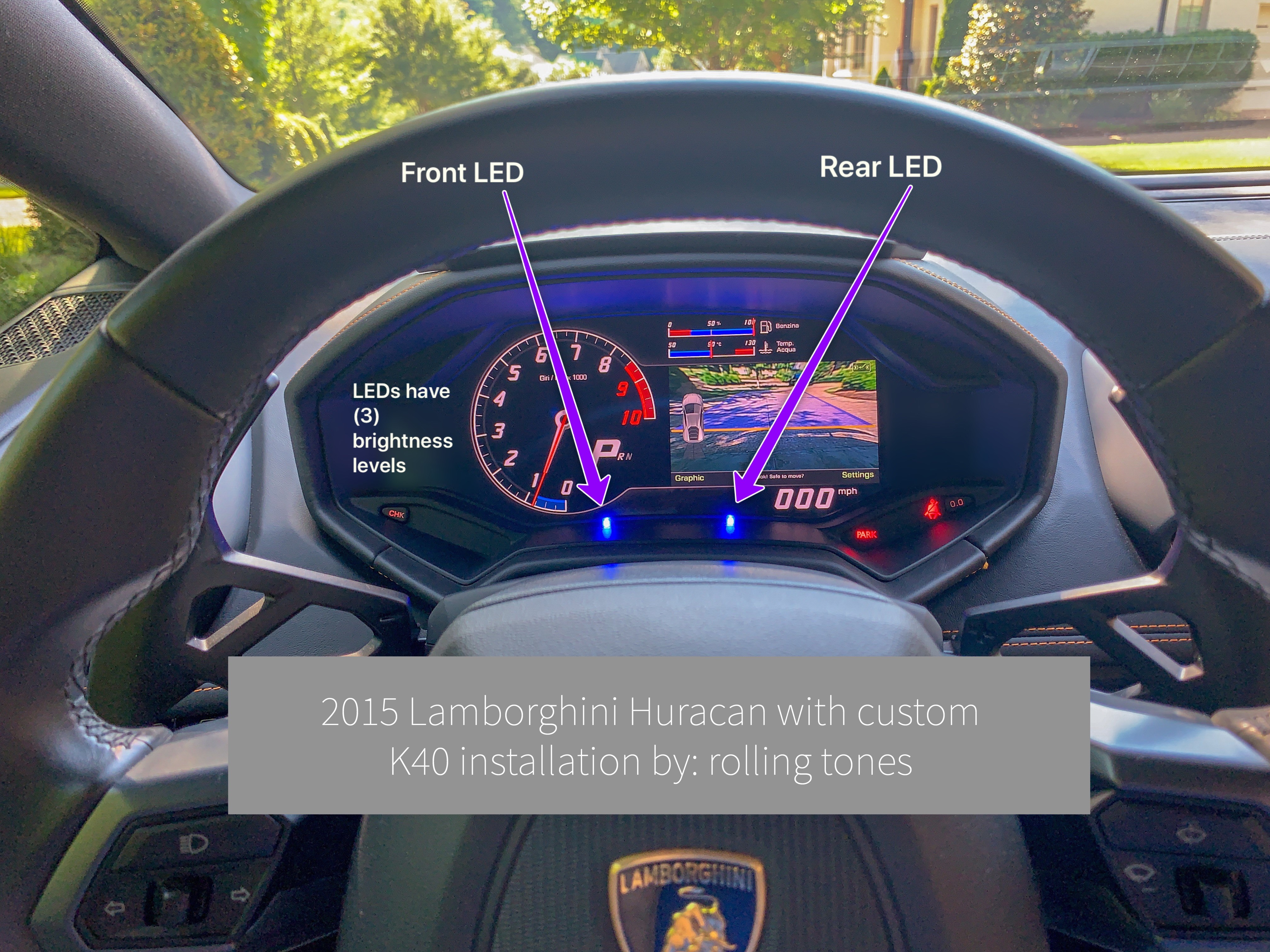 K40 radar detector alert led's installed in a 2015 Lamborghini Huracan in Charlotte, NC