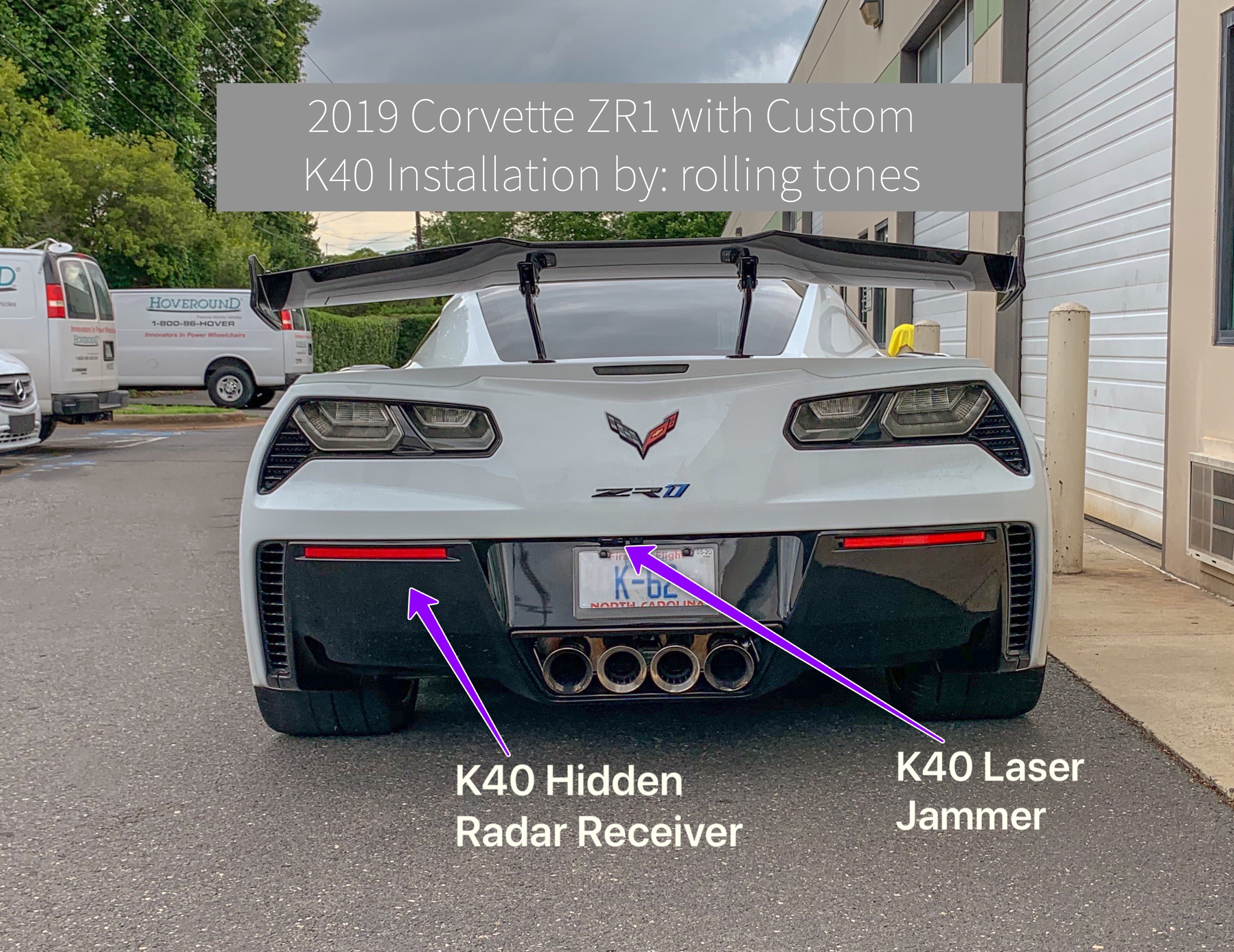 placement of rear K40 radar receiver and laser jammer on 2019 Corvette in Charlotte, NC