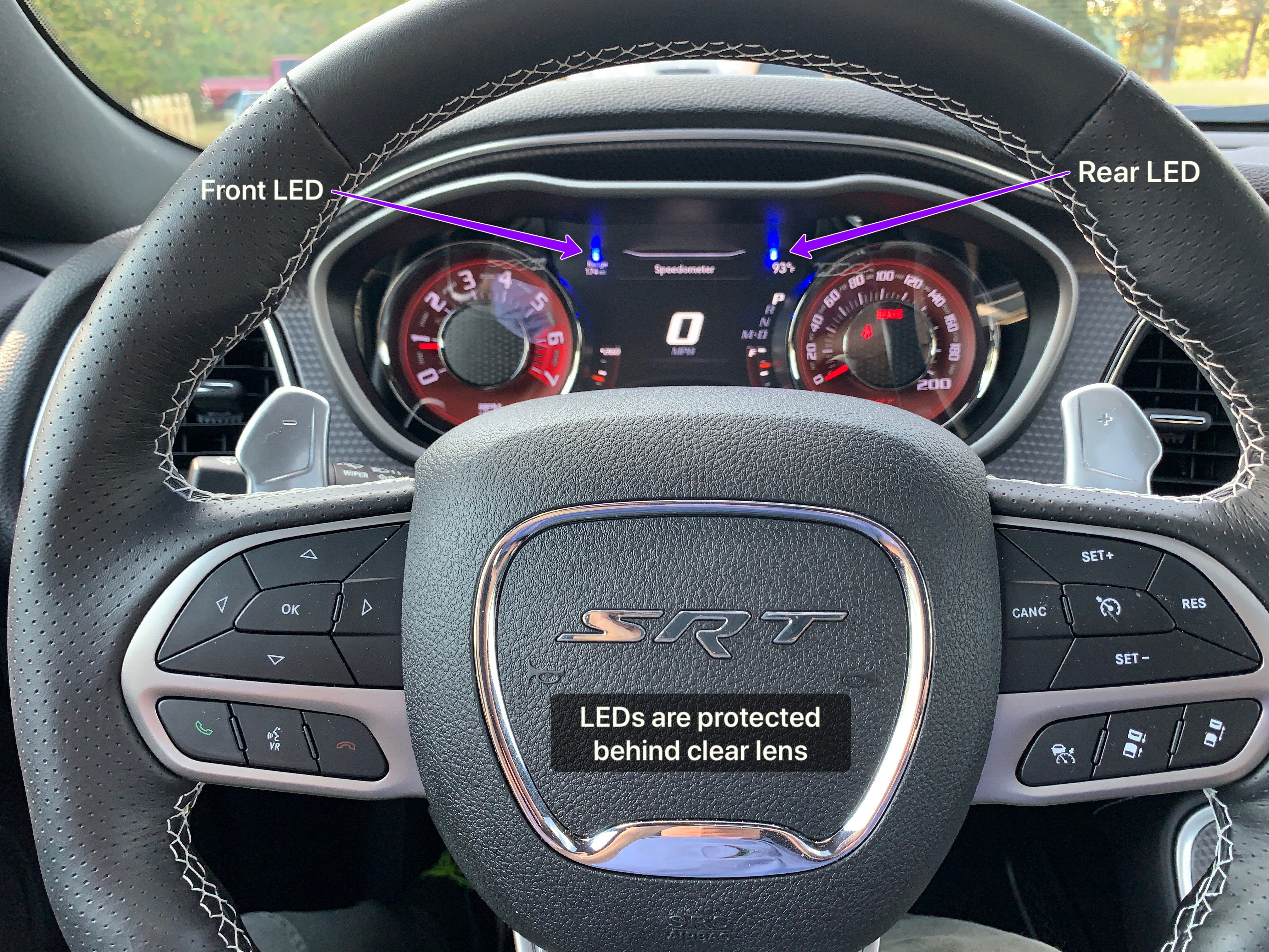 K40 Hidden Alert LED's in the Instrument Cluster of a 2019 Dodge Challenger SRT Hellcat Widebody in Concord, NC