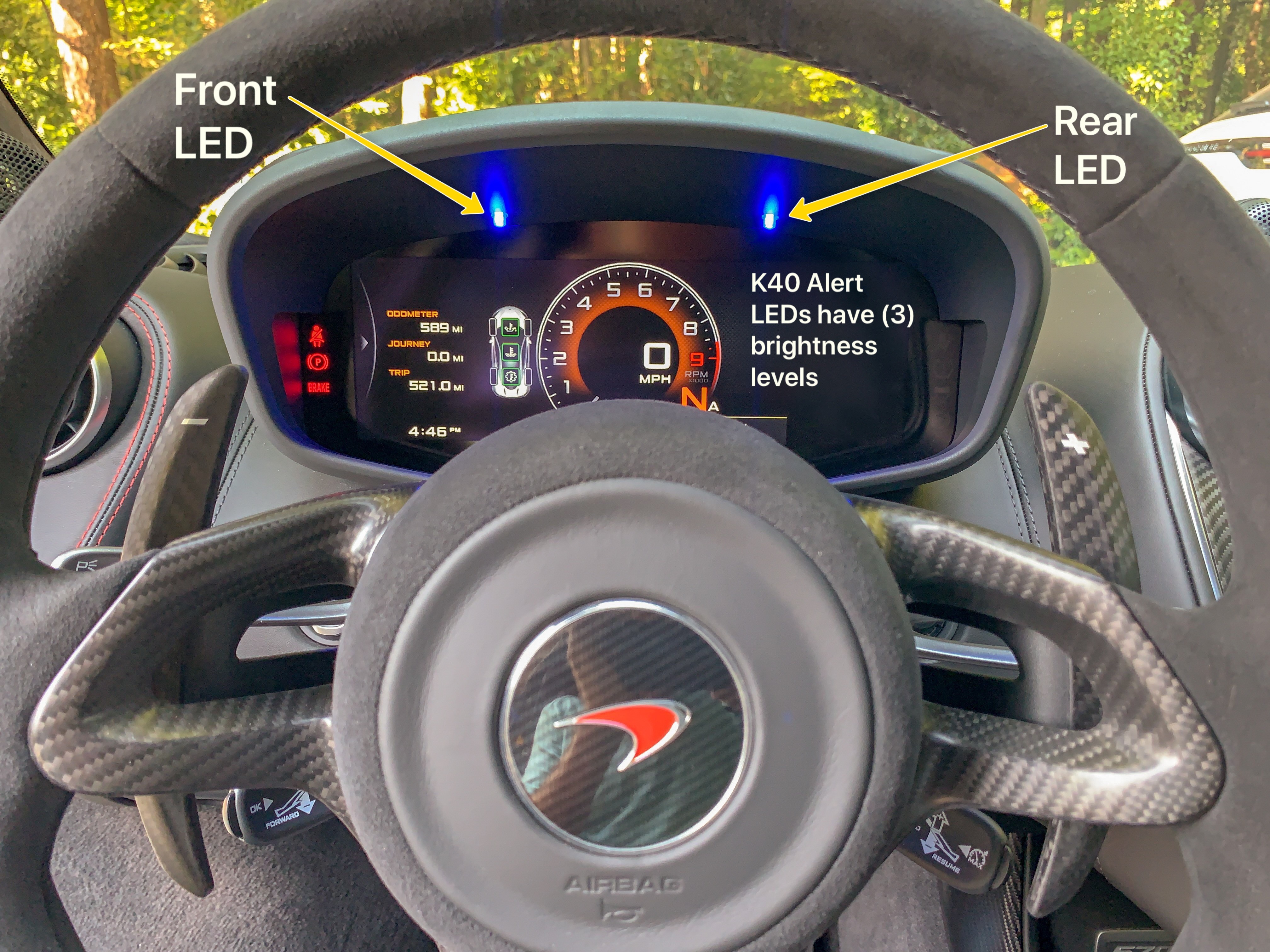 K40 Hidden Alert LED's in the Instrument Cluster on a 2018 McLaren 570GT in Concord, NC