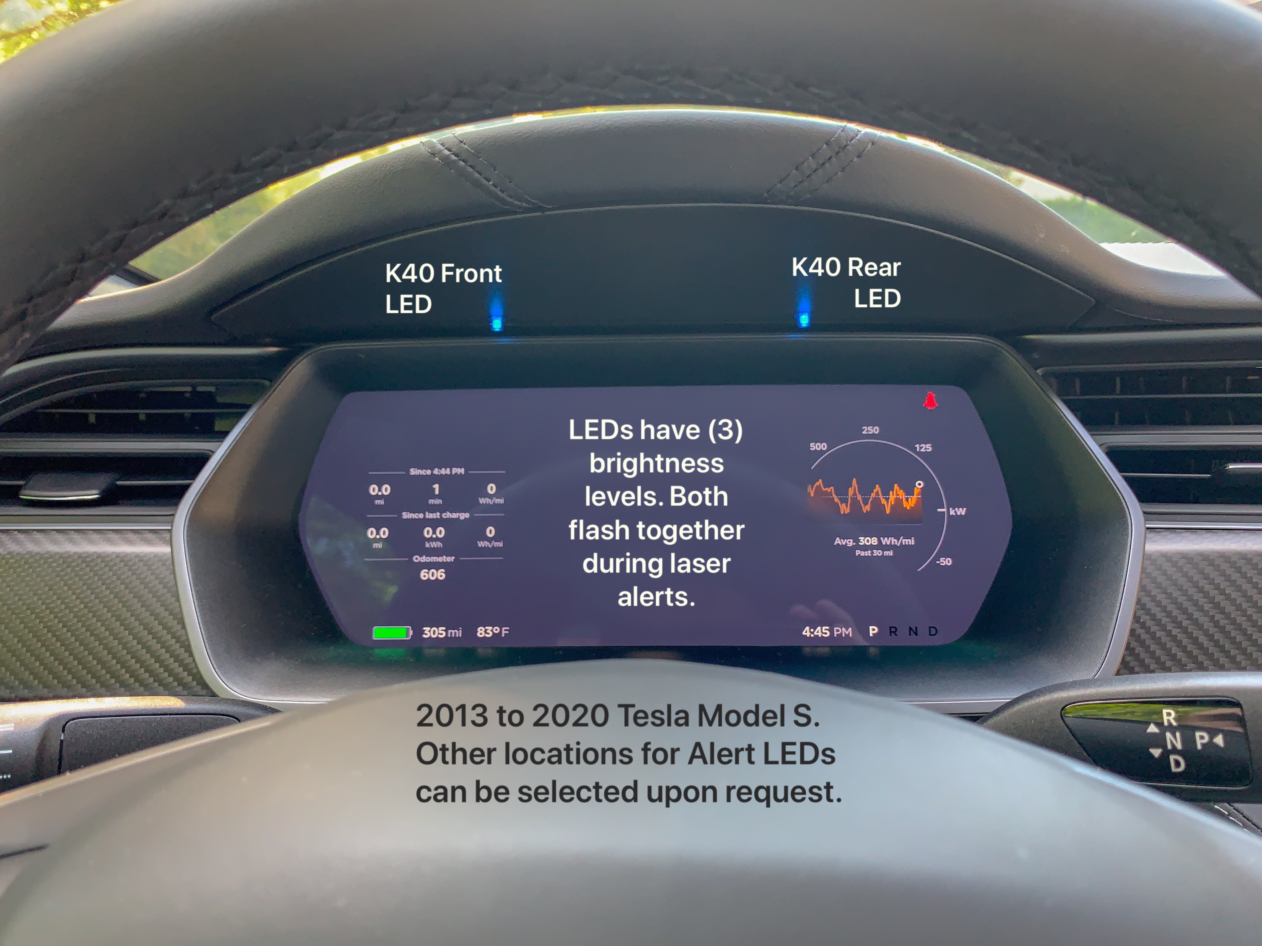 K40 Hidden Alert LED's Installed in the Instrument Cluster of a 2019 Tesla Model S in Concord, NC