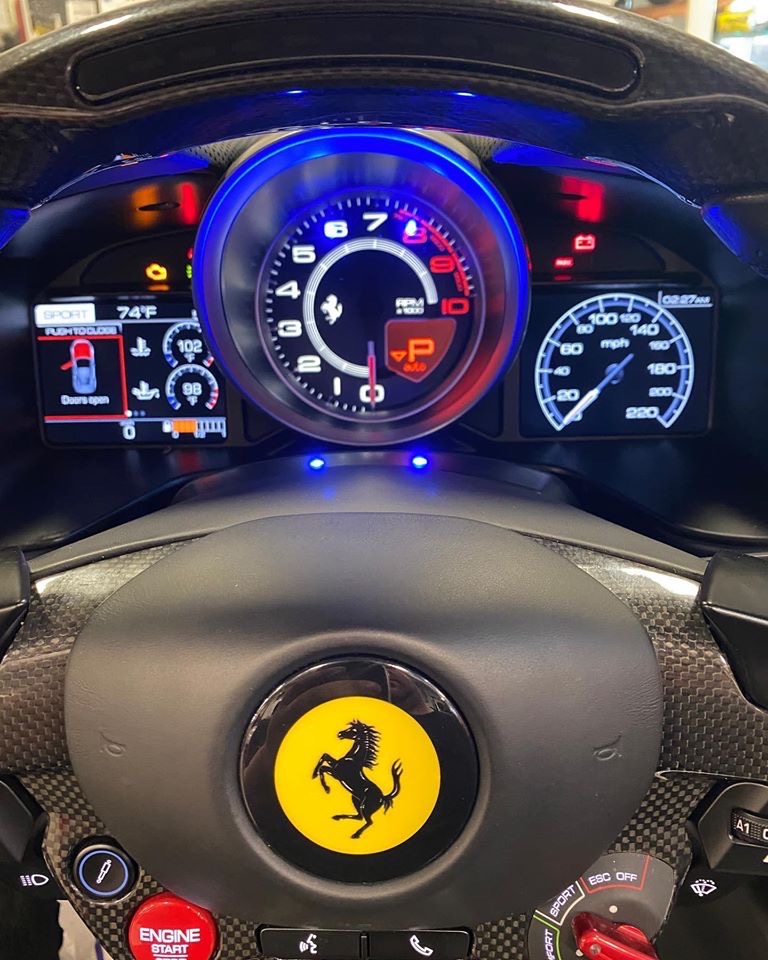 K40 Custom hidden alert LED's illuminated in the instrument cluster of a 2020 Ferrari Portofino in Delray Beach, FL