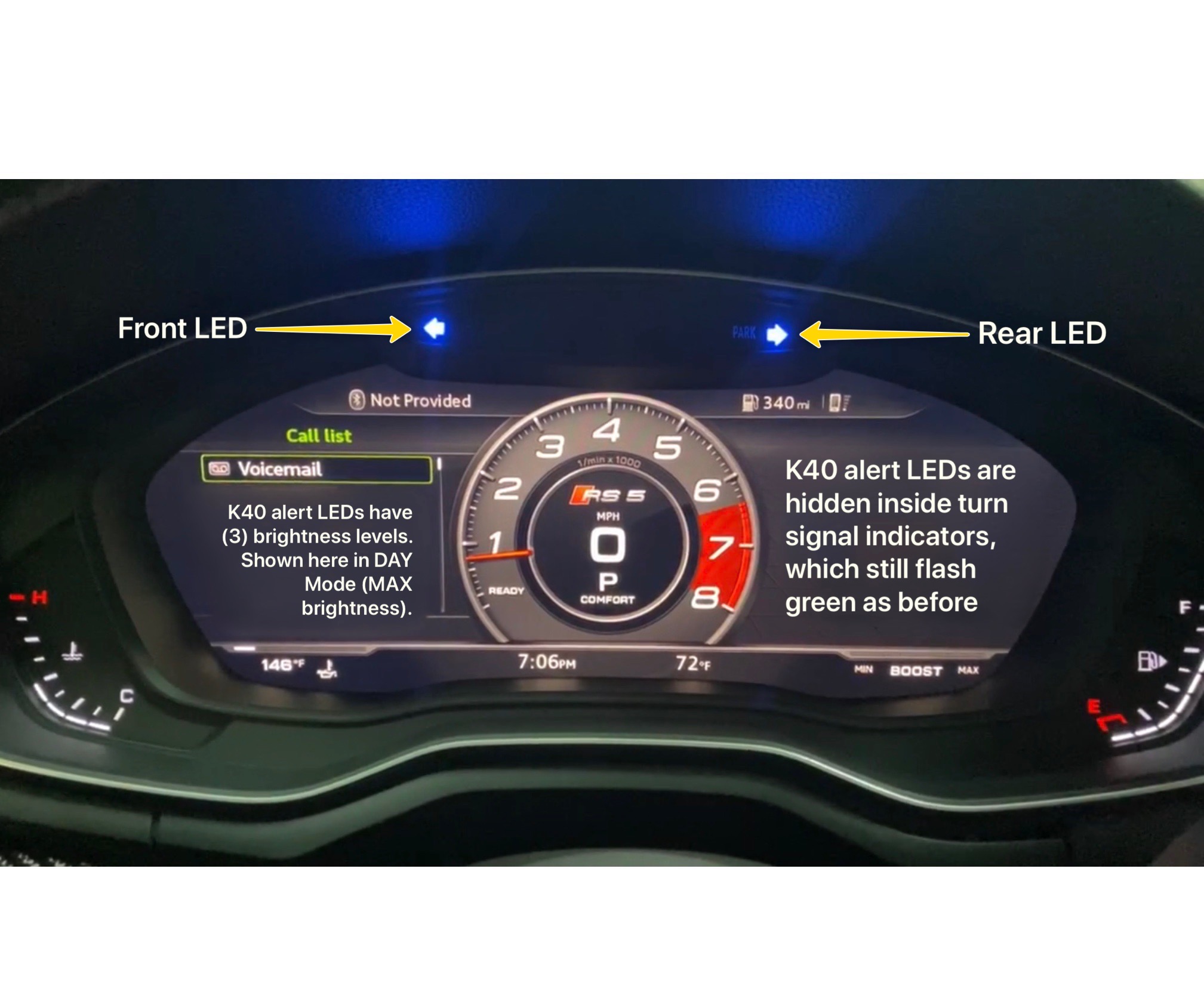 k40 radar detector alert leds on a 2020 Audi RS5