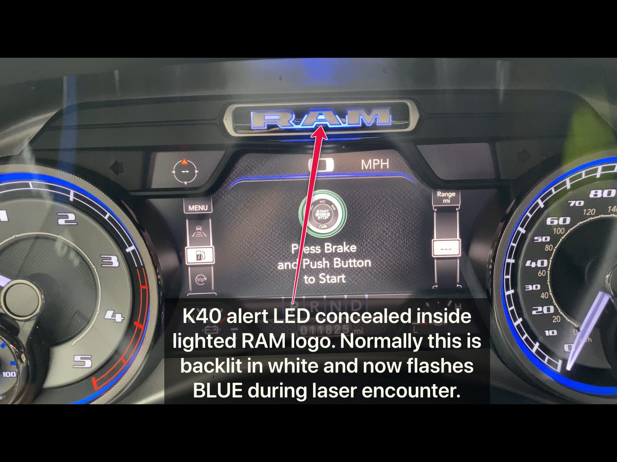 k40 radar detector alert led on a 2020 Dodge Ram 2500