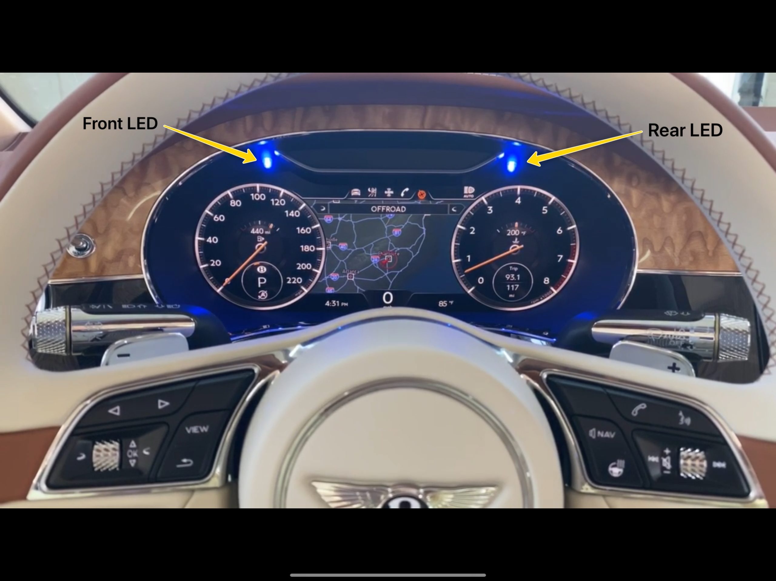K40 radar detector alert leds on a 2020 Bentley Continental GT