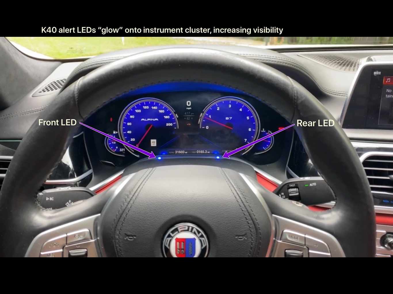 k40 radar detector alert led's in a 2019 BMW Alpina B7