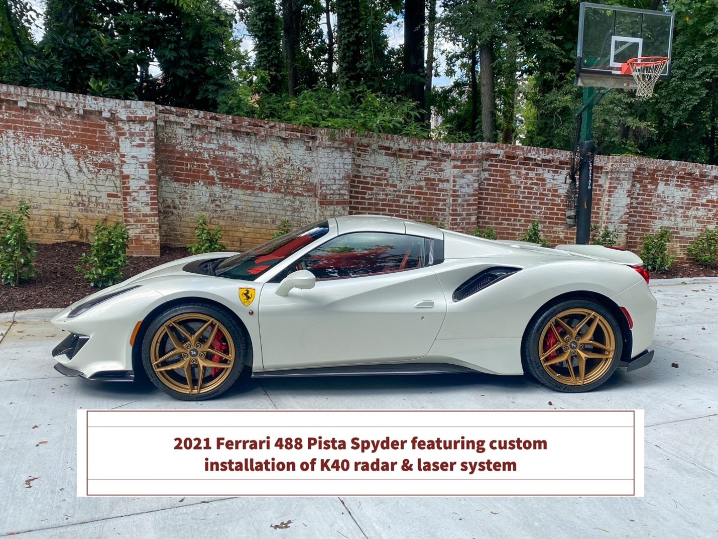 2021 Ferrari 488 Pista Spyder featuring a custom installation of a K40 radar & laser system.