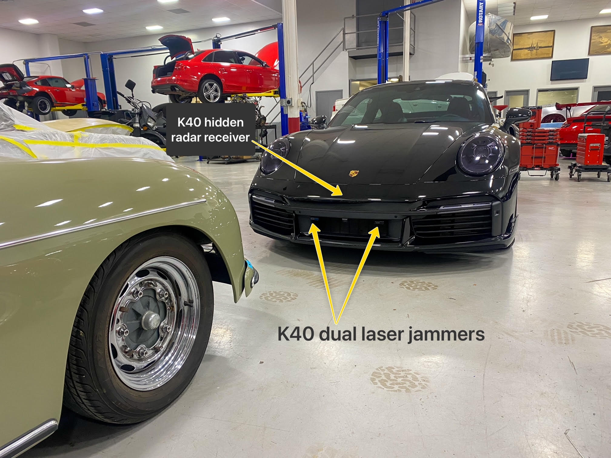 front K40 radar receiver and laser jammers on a 2021 porsche 911 in charlotte NC