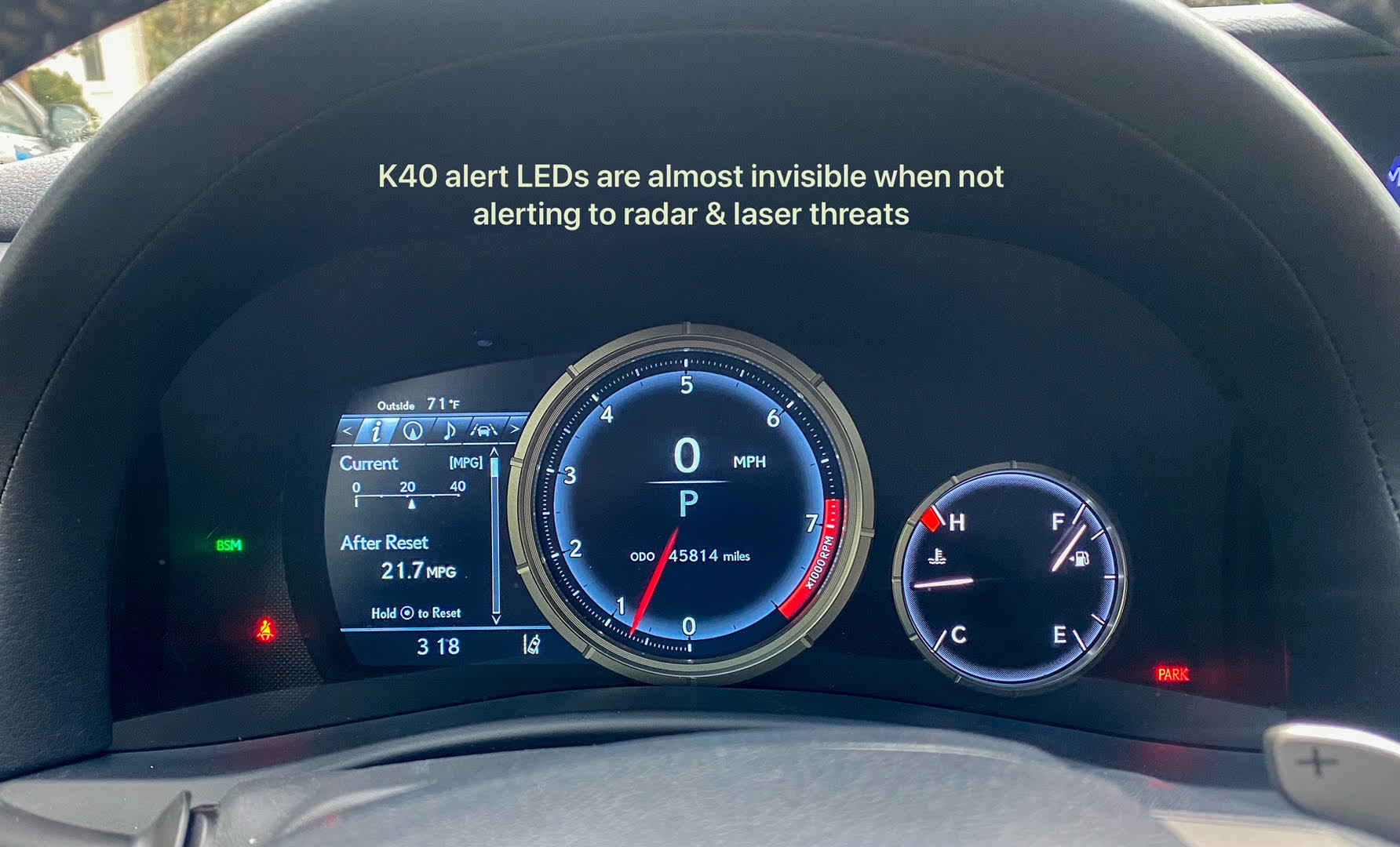 invisible k40 radar alert leds on a 2019 lexus gs350 in charlotte nc