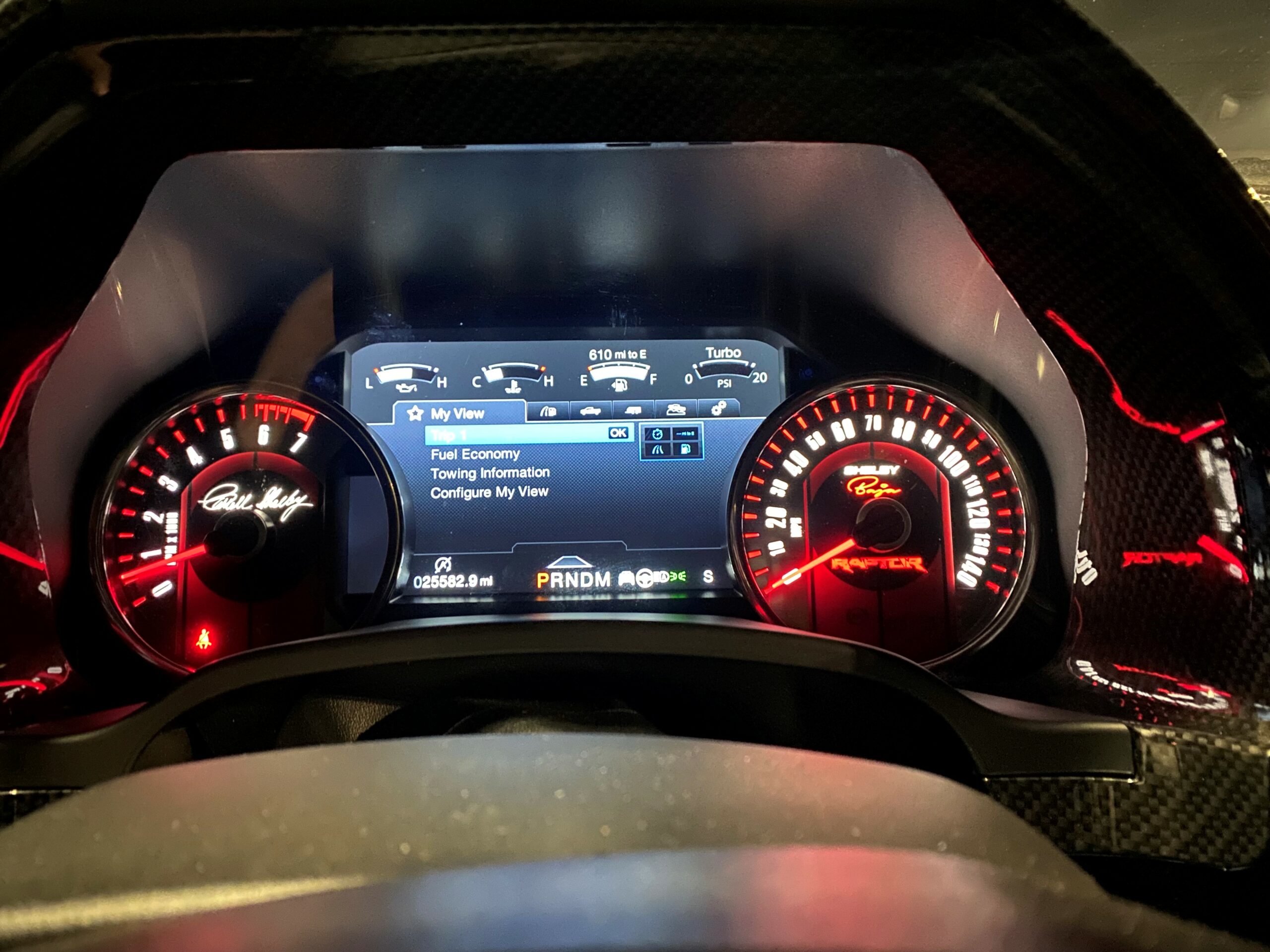 instrument cluster of a 2020 ford f150 shelby raptor