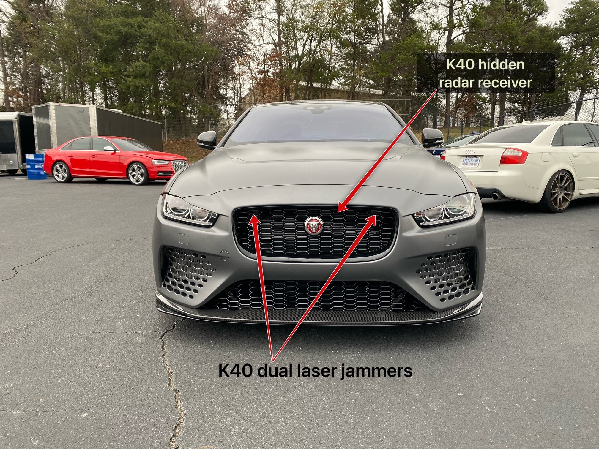 hidden front k40 radar receiver and laser jammers on a 2019 Jaguar XE Project 8