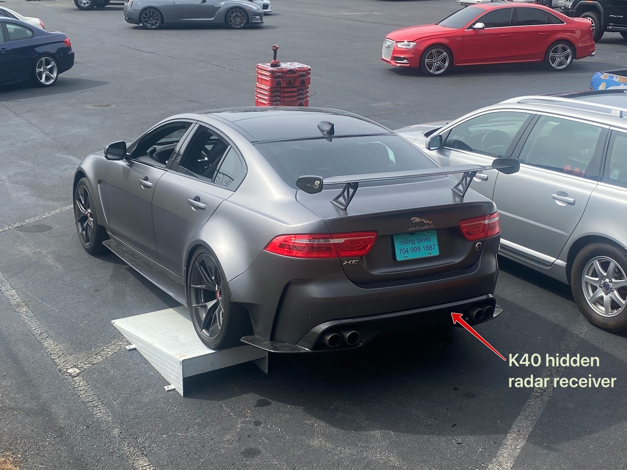 hidden rear k40 radar receiver on a 2019 Jaguar XE Project 8