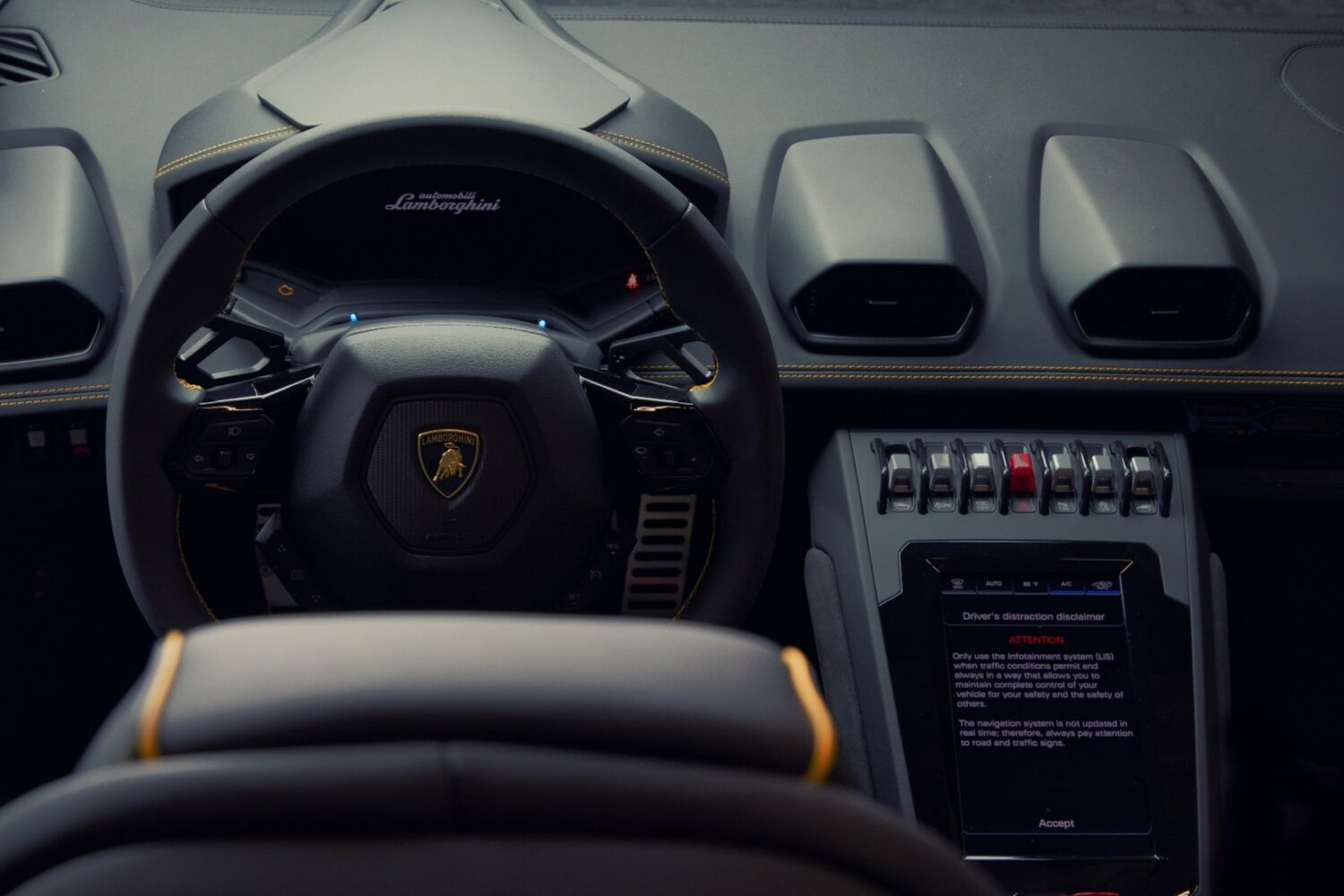 Lamborghini interior with an LIS display in the center console